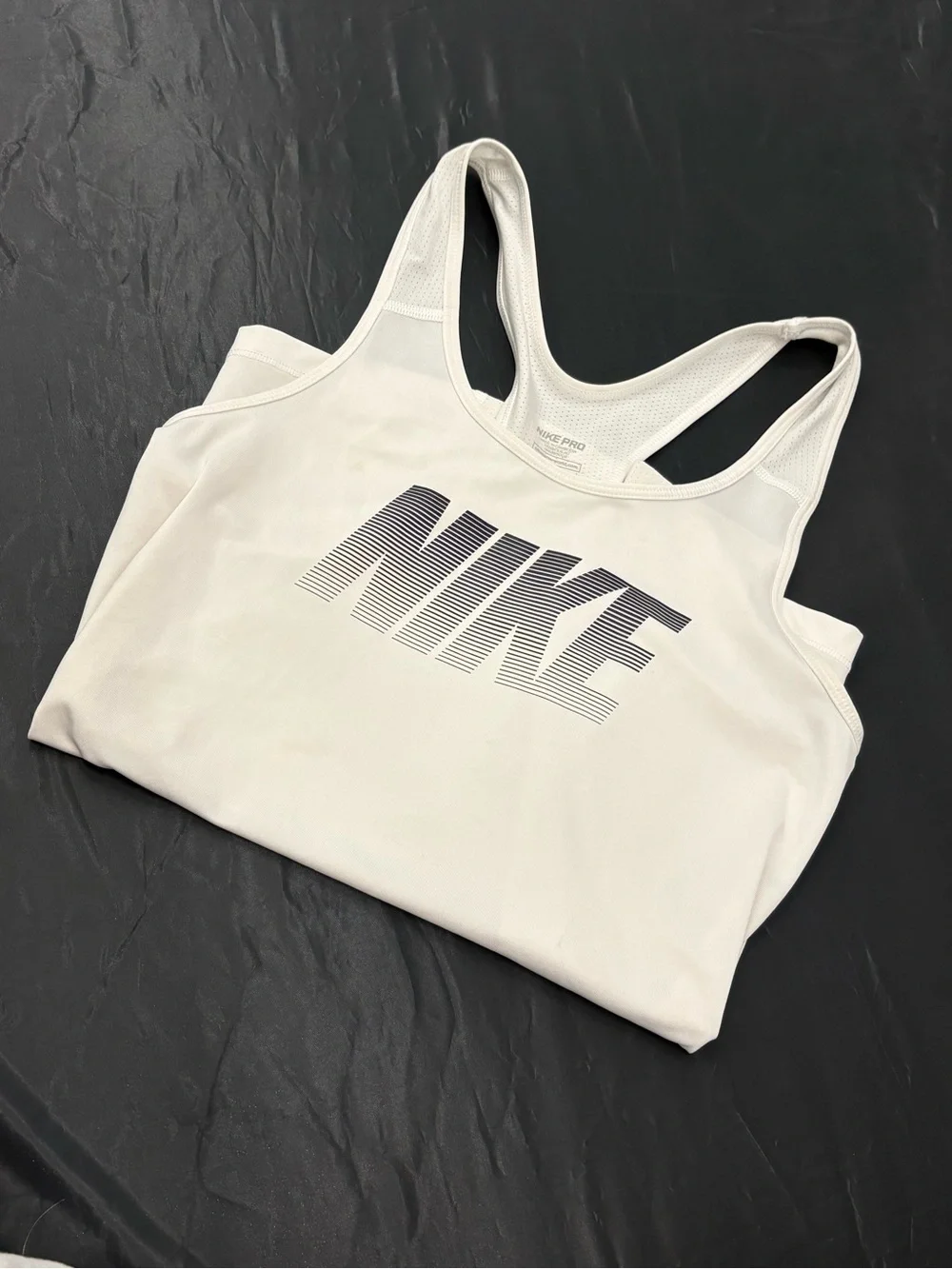 Nike Pro White Racerback Training Tank with Black stripe Logo